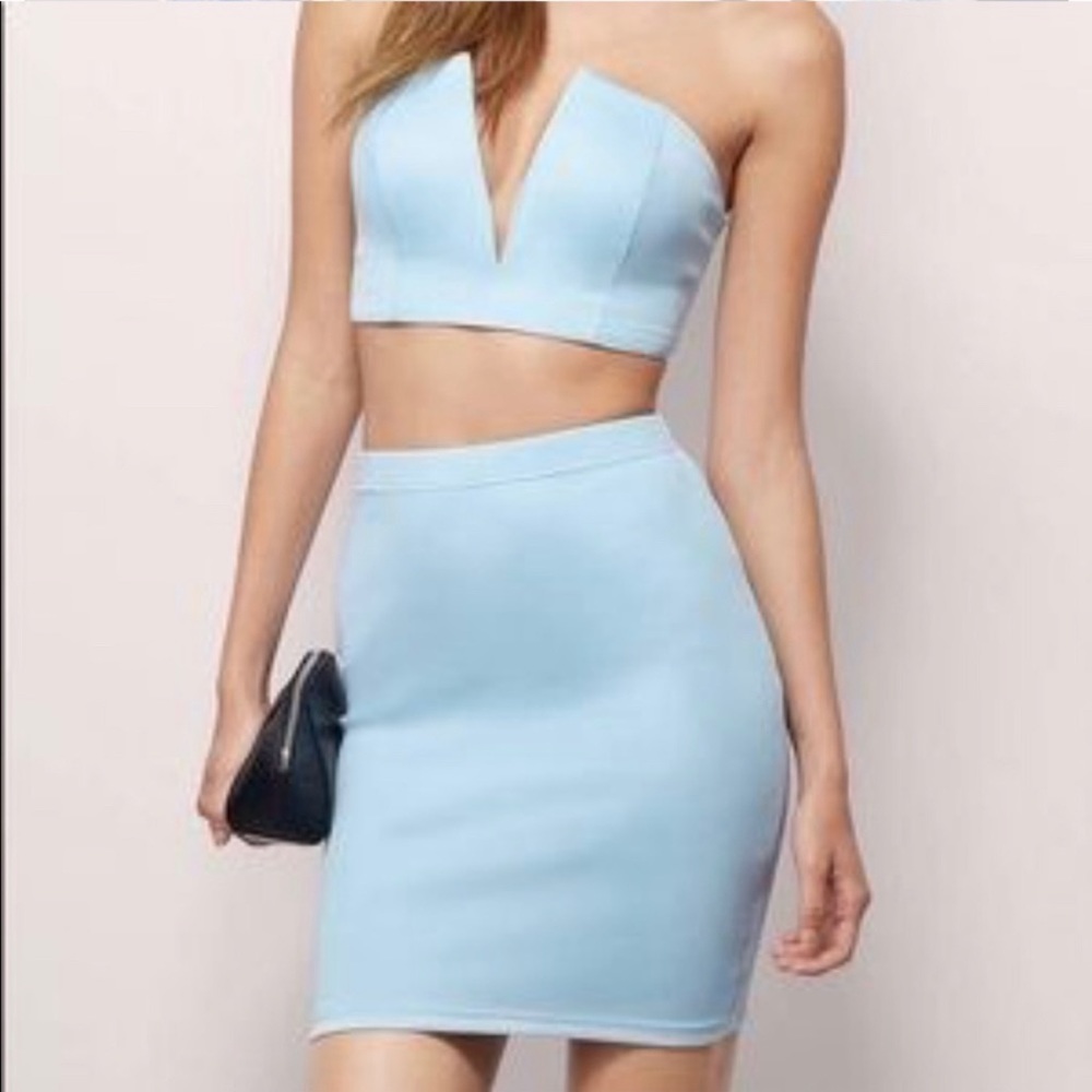 TOBI - Ice Blue Two-Piece Set Plunging V Neck Bodycon  Ensemble sz XS